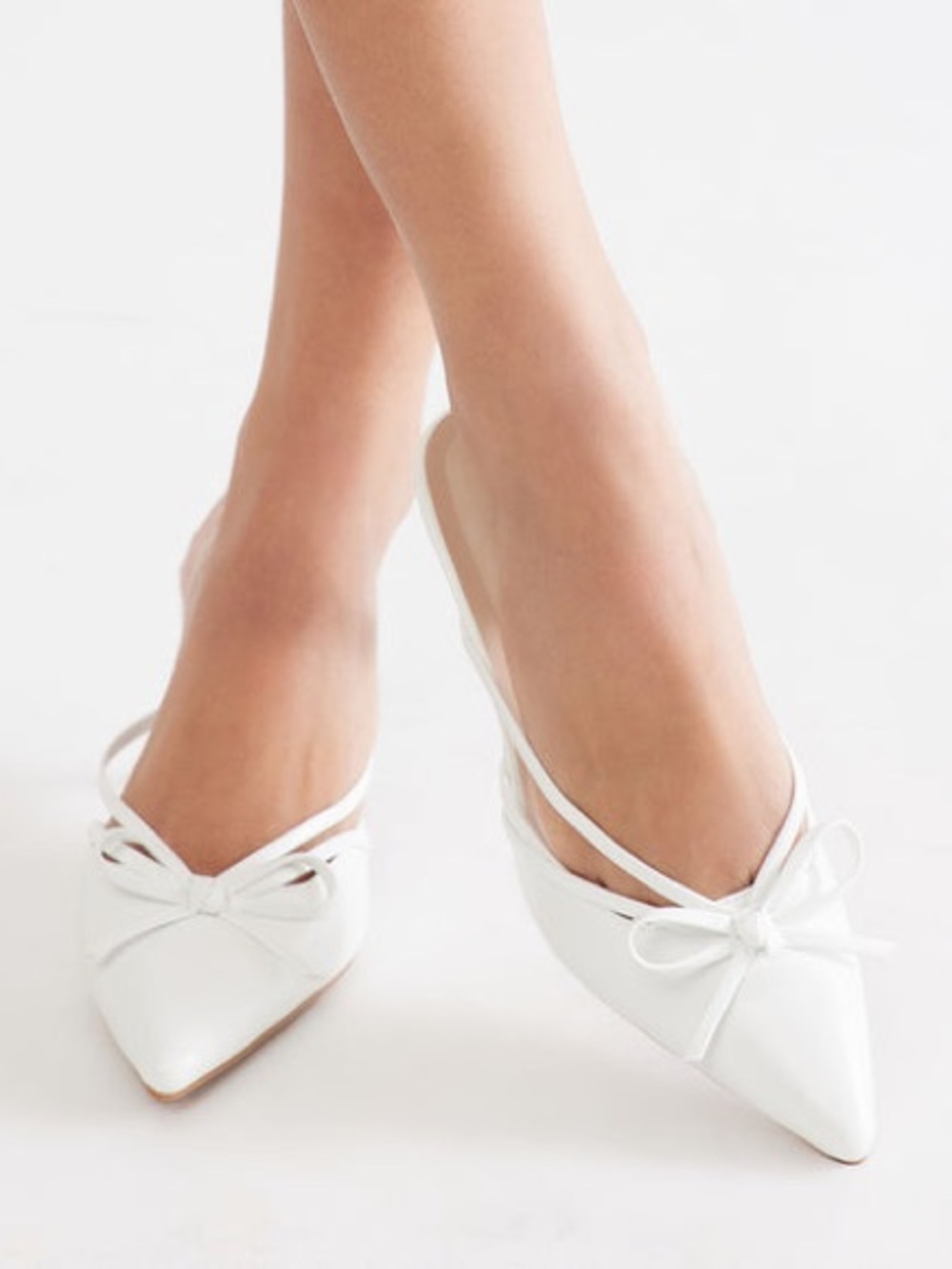 3/$30 Women's Pointed Slingback Bow Flats in White